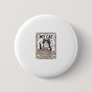 Badge Rond 5 Cm Mon chat est joueur deux Chat Gamer Tech Vintage V