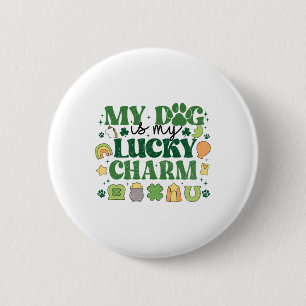 Badge Rond 5 Cm Mon chien est mon porte-bonheur Shamrock St Patric
