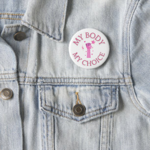 Badge Rond 5 Cm Mon corps Mon choix rose poing féministe