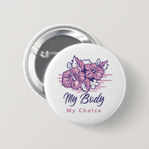 Badge Rond 5 Cm Mon corps Mon choix Violet Floral Illustration
