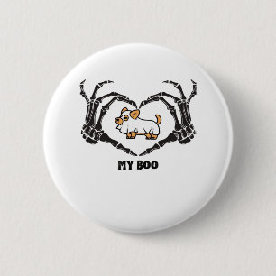 Badge Rond 5 Cm Mon Costume Boo Chihuahua Avec Mains Coeurs Squele