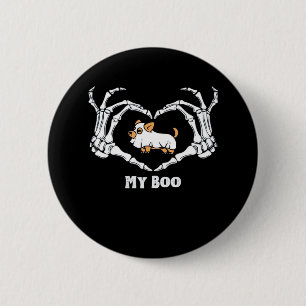 Badge Rond 5 Cm Mon Costume Boo Chihuahua Avec Mains Coeurs Squele