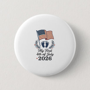 Badge Rond 5 Cm Mon premier 4 juillet 2026 bébé vintage patriotiqu