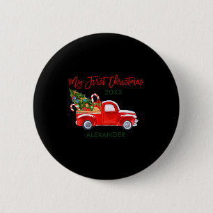 Badge Rond 5 Cm Mon premier camion de Noël Cannes de bonbon Vert R