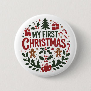 Badge Rond 5 Cm Mon premier Noël 1er Noël Famille assortie bébé 