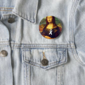 Badge Rond 5 Cm Mona Lisa Au Ruban Blanc (En situation)