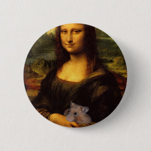 Badge Rond 5 Cm Mona Lisa Avec Hamster