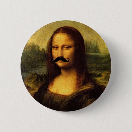 Badge Rond 5 Cm Mona Lisa Avec Moustache (Devant)