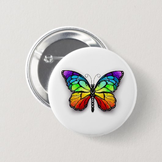 Badge Rond 5 Cm Monarque papillon arc-en-ciel (Devant & derrière)