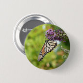 Badge Rond 5 Cm Monarque papillon sur Buddleia pourpre (Devant & derrière)