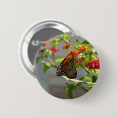 Badge Rond 5 Cm Monarque papillon sur buisson papillon rouge (Devant & derrière)