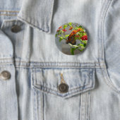 Badge Rond 5 Cm Monarque papillon sur buisson papillon rouge (En situation)