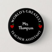 Badge Rond 5 Cm Mondes Meilleur Enseignant Assistant Coeur Apple N (Devant)