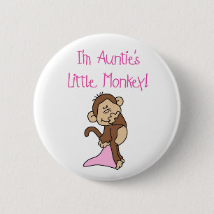 Badge Rond 5 Cm Monkey de tante rose