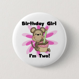 Badge Rond 5 Cm Monkey Girl 2e Anniversaire Tshirts et cadeaux