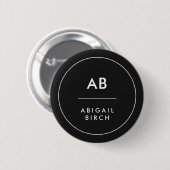 Badge Rond 5 Cm Monogram Modern Minimum Black and White (Devant & derrière)