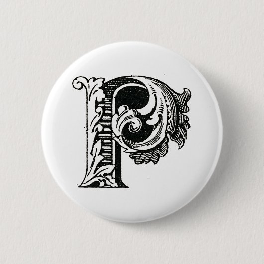 Badge Rond 5 Cm Monogram P, Letter P, Alphabet P, Black and White (Devant)