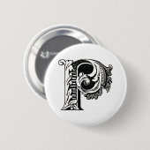 Badge Rond 5 Cm Monogram P, Letter P, Alphabet P, Black and White (Devant & derrière)