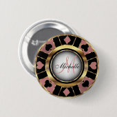 Badge Rond 5 Cm Monogram Rose Gold Poker Chip Casino Design (Devant & derrière)