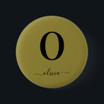 Badge Rond 5 Cm Monogram Script Name Personalized Gold And Black<br><div class="desc">This stylish monogram and elegant script name design can be given as a gift for a birthday,  wedding favor,  bridal shower or any occasion. It can be customized with the person's initial and name.</div>