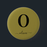 Badge Rond 5 Cm Monogram Script Name Personalized Gold And Black<br><div class="desc">This stylish monogram and elegant script name design can be given as a gift for a birthday,  wedding favor,  bridal shower or any occasion. It can be customized with the person's initial and name.</div>