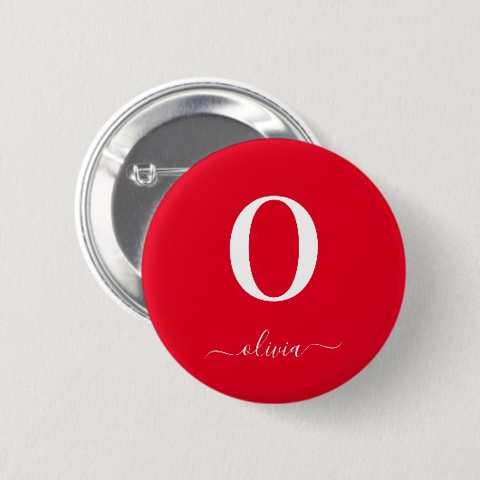 Badge Rond 5 Cm Monogram Script Name Personalized Red And White (Devant & derrière)