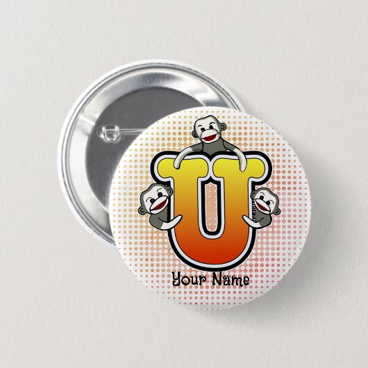 Badge Rond 5 Cm Monogram U Sock Monkey (Devant & derrière)