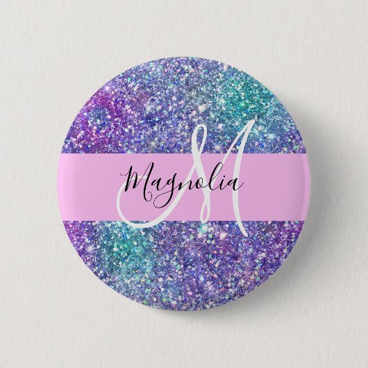 Badge Rond 5 Cm Monogramme à étincelles de Parties scintillant ble (Devant)