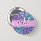 Badge Rond 5 Cm Monogramme à étincelles de Parties scintillant ble (Devant & derrière)