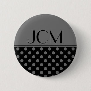 Badge Rond 5 Cm Monogramme à pois gris/noir