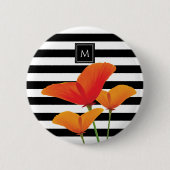 Badge Rond 5 Cm Monogramme à rayures noires chic (Devant)