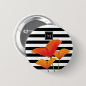Badge Rond 5 Cm Monogramme à rayures noires chic (Devant & derrière)