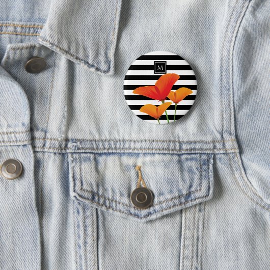 Badge Rond 5 Cm Monogramme à rayures noires chic (En situation)