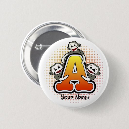 Badge Rond 5 Cm Monogramme A Sock Monkey (Devant & derrière)