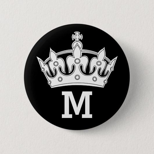 Badge Rond 5 Cm Monogramme blanc de couronne personnalisé (Devant)