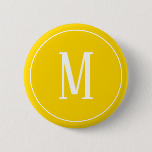Badge Rond 5 Cm Monogramme blanc sur bouton rond jaune or