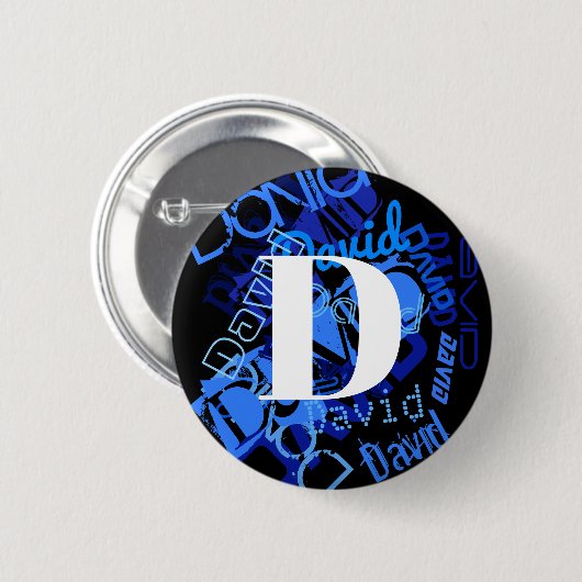 Badge Rond 5 Cm Monogramme bleu créatif (Devant & derrière)