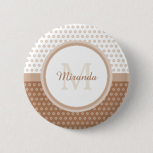 Badge Rond 5 Cm Monogramme Brown et blanc avec nom