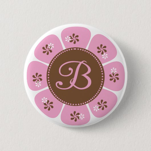 Badge Rond 5 Cm Monogramme Brown et rose B (Devant)