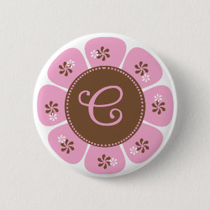 Badge Rond 5 Cm Monogramme Brown et rose C