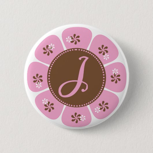 Badge Rond 5 Cm Monogramme Brown et rose J (Devant)