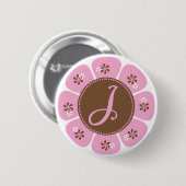 Badge Rond 5 Cm Monogramme Brown et rose J (Devant & derrière)