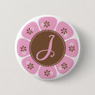 Badge Rond 5 Cm Monogramme Brown et rose J
