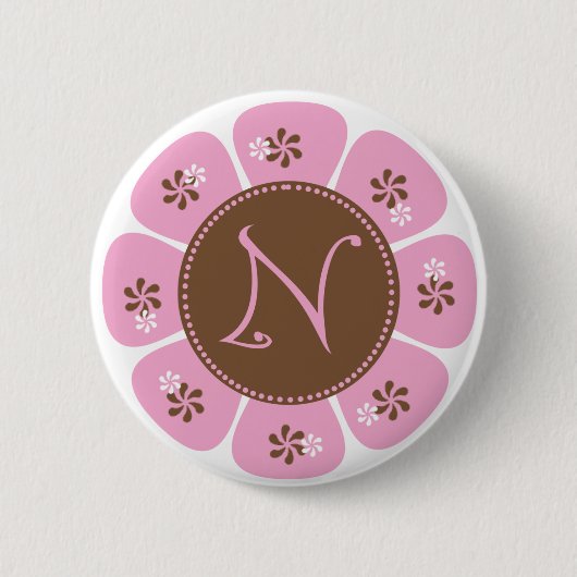 Badge Rond 5 Cm Monogramme Brown et rose N (Devant)