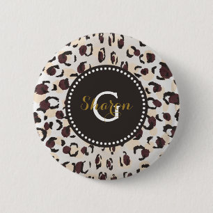 Badge Rond 5 Cm Monogramme brun chic moderne de motif d'impression