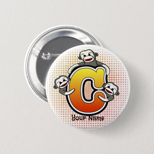 Badge Rond 5 Cm Monogramme C Sock Monkey (Devant & derrière)