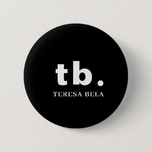 Badge Rond 5 Cm Monogramme Classique Élégant Minimaliste Noir &