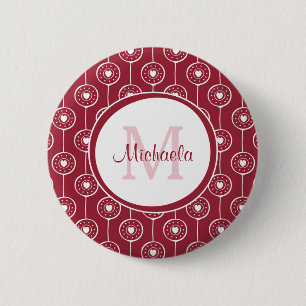Badge Rond 5 Cm Monogramme Cœur Rouge