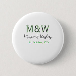 Badge Rond 5 Cm Monogramme couple gris vert moderne date romantiqu