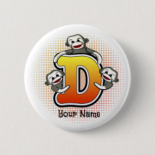 Badge Rond 5 Cm Monogramme D Sock Monkey